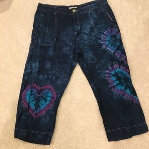 Tie Dyed Cherokee sz 16 Capri linen Navy w/Hearts